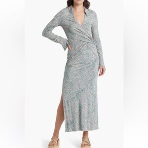 NWT! Free People Shayla Floral Long Sleeve Wrap Dress Minto Combo Large